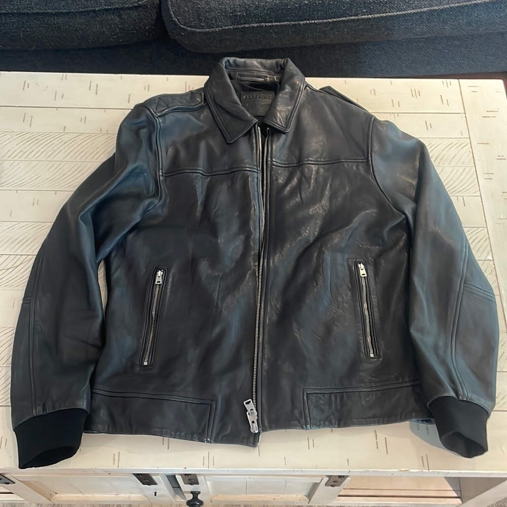 All Saints black leather jacket, size XL